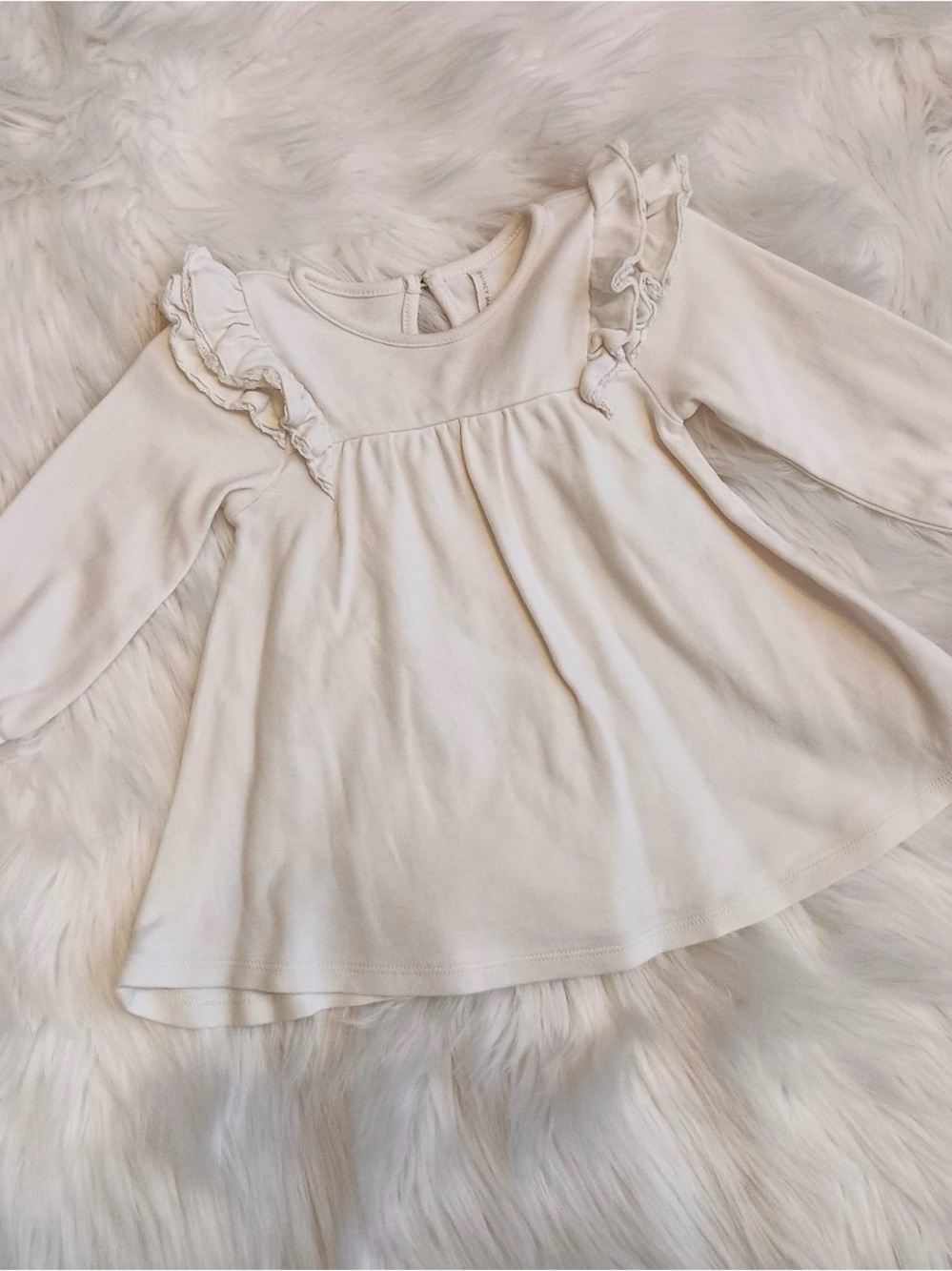 Quincy Mae Cream Ruffle Long-Sleeve Dress
